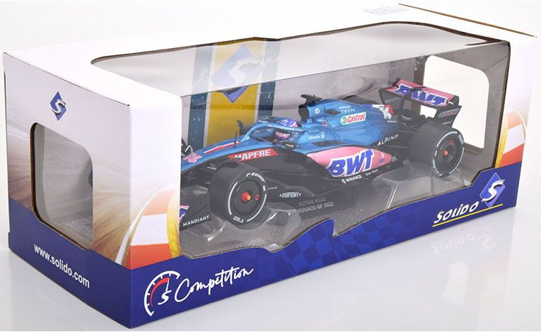 1:18 1/18 Renault Alpine BWT F1 Team A 522 No 14 GP Monaco Fernando Alonso 2022 blue pink Solido