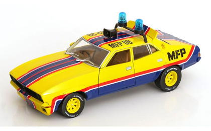 1:18 1/18 Ford Falcon XB V8 Sedan Big Booper M.F.P. 08 officers Roop and Charlie 1974 film Mad Max 1 Mel Gibson 1979 Greenlight