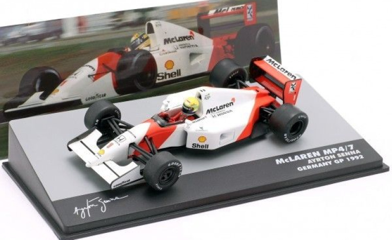 1:43 1/43 McLaren Honda MP4 7 No 1 GP Germany Ayrton Senna 1992 bijelo crveni Altaya