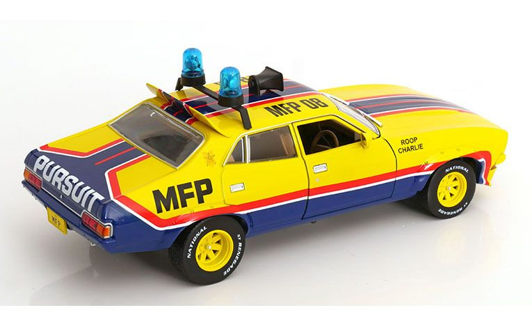 1:18 1/18 Ford Falcon XB V8 Sedan Big Booper M.F.P. 08 officers Roop and Charlie 1974 film Mad Max 1 Mel Gibson 1979 Greenlight