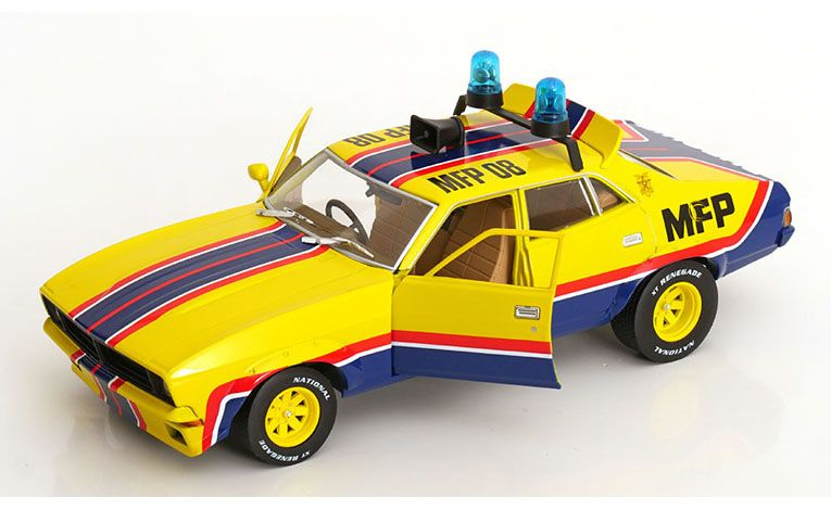 1:18 1/18 Ford Falcon XB V8 Sedan Big Booper M.F.P. 08 officers Roop and Charlie 1974 film Mad Max 1 Mel Gibson 1979 Greenlight